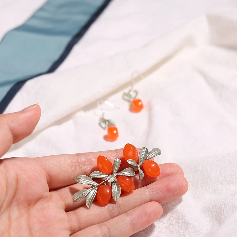 

Creative Orange Glazed Earrings Creative Orange Colored Glaze Brooch Trendy Orange Brooch Plant Fruit Brooch Jewelry Gift