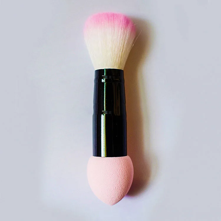 Pink 1 шт., профессиональная кисть для щек, нейлоновые кисти для макияжа, две головки, металлические косметические инструменты с губкой, милая двухголовая Кисть для макияжа - Handle Color: Pink