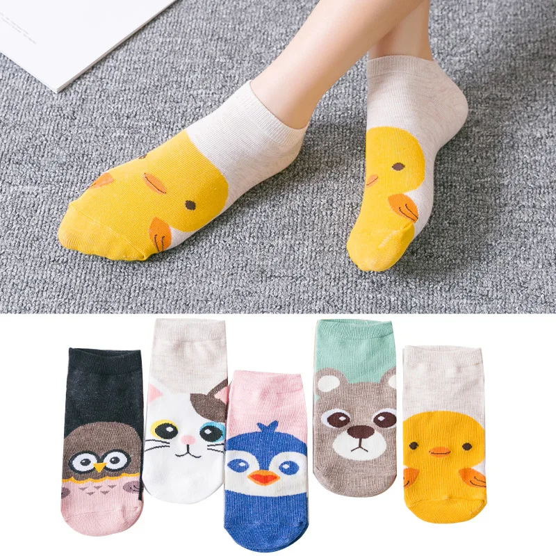 Женские носки башмачки с рисунком птицы кошки утки весенне осенние дышащие