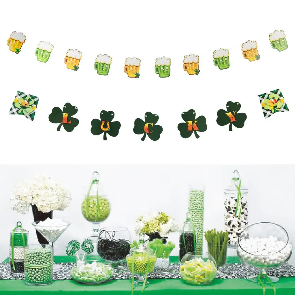 

1pc St.Patricks Day Beer Mug Banner Shamrock Lucky Letter Banner Irish Party Decorations Birthday Wedding Shower