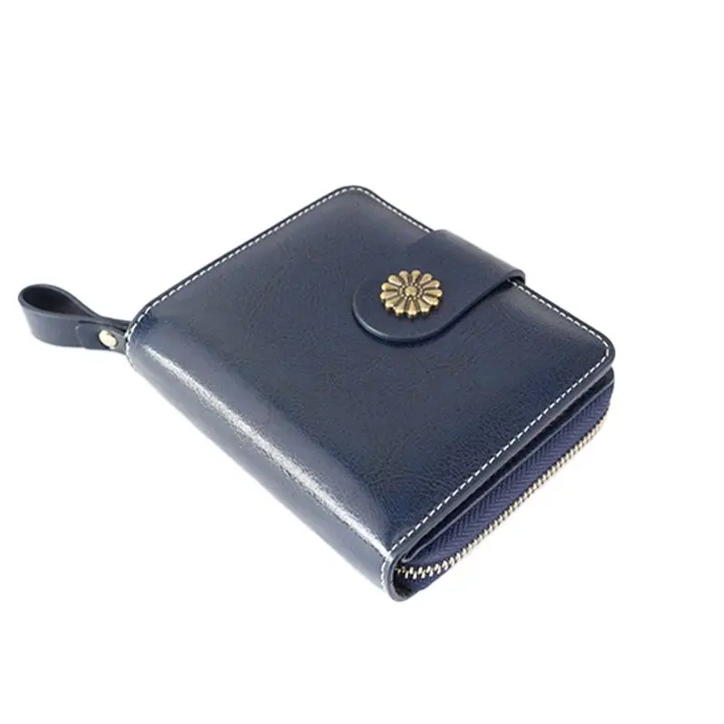 Винтажный Женский кошелек из 100% воловьей кожи на молнии с подсолнухами кнопках