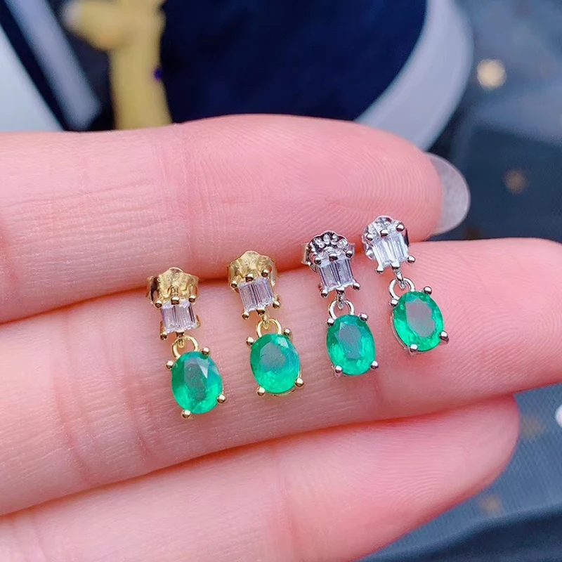 

exquisite green emerald stud earrings women silver jewelry natural gem golden color real 925 silver May birthstone party gift