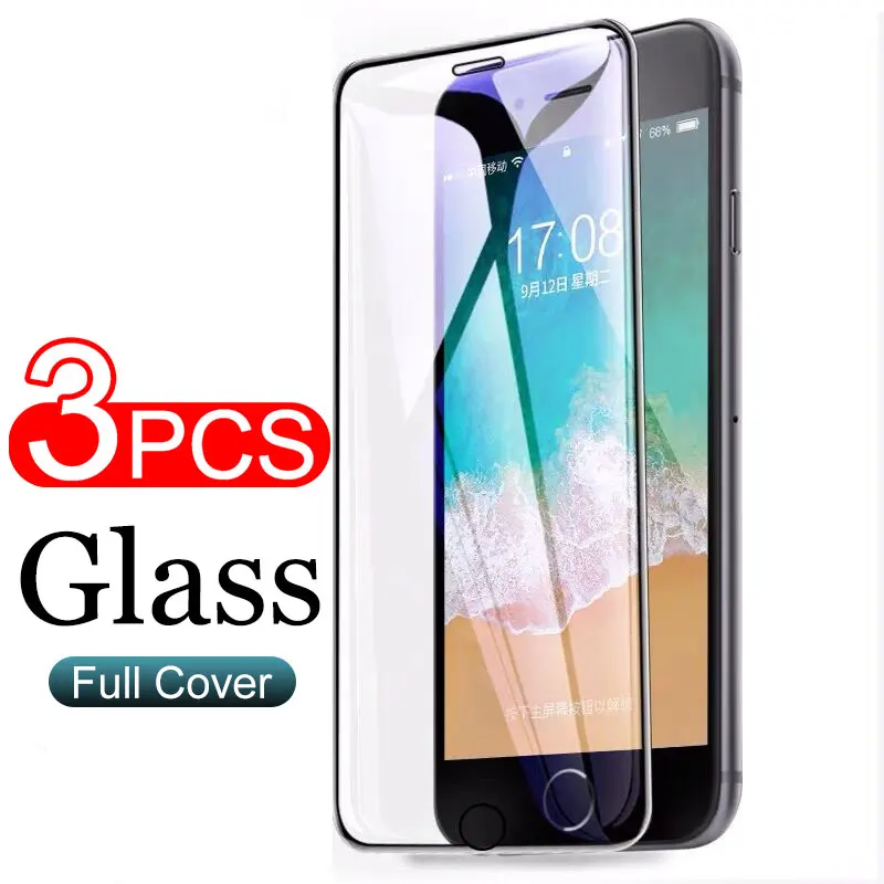 Закаленное стекло для iPhone XS Max 11 12 Pro XR X SE 2020 защитная пленка экрана 6 6s 7 8 Plus черное 3