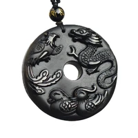 drop shipping men women necklace pendant natural obsidion patron saint dragon phoenix pendant gift for fine jewelry free chain