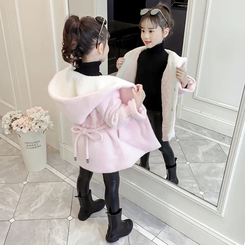 Пушистое пальто для девочек теплая детская одежда зимнее платье милое детское