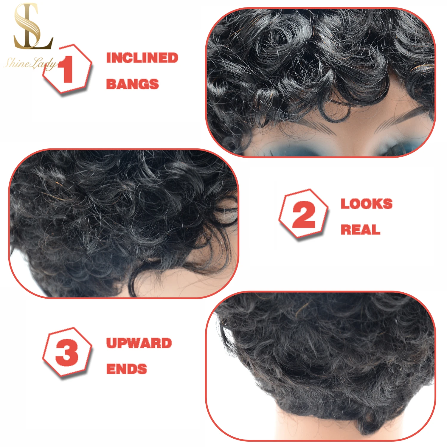 Shinelady Brazilian Hair Spiral Curly Wig 1b# Irregular Wigs Glueless Short Human For Black Women | Шиньоны и парики