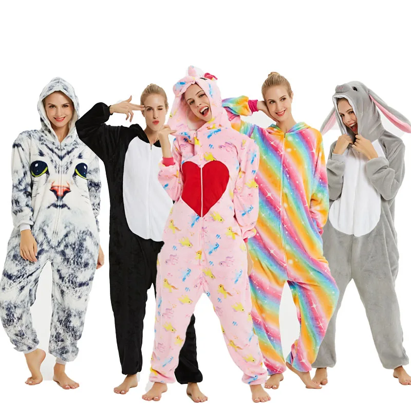 Женские пижамы для взрослых Аниме наборы мультфильм фланелевые животные