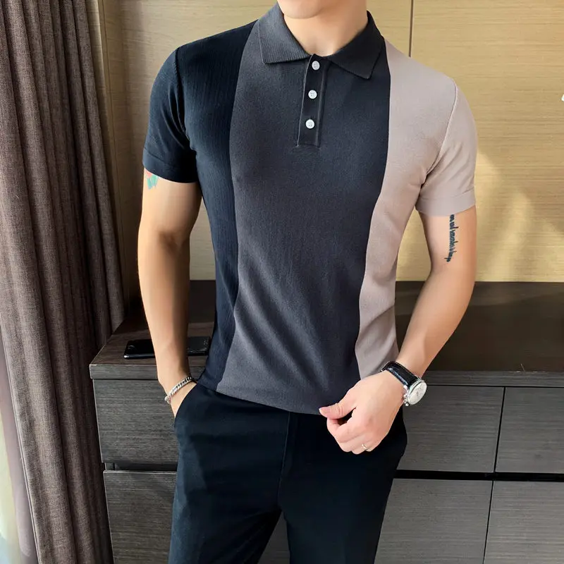Новинка 2020 летняя простроченная рубашка поло Мужская Облегающая в Корейском