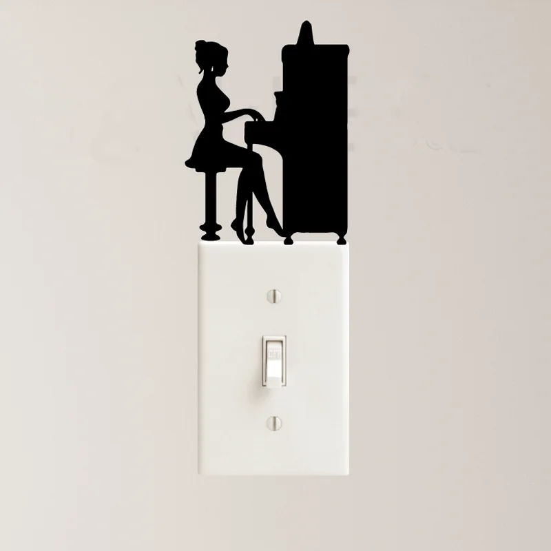 Пианино наклейка в музыкальном стиле виниловые Стикеры девушка инструмент