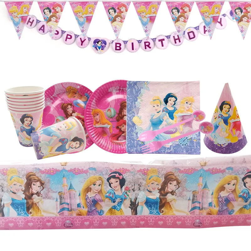 

Disney Princess Theme Disposable Tableware Sets Girls Birthday Party Theme Party Decoration Supply Suitable For 8 Or 16 People