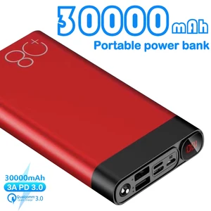 30000mah power bank portable large capacity phone charger digital display travel led lighting powerbank for xiaomi mi iphone new free global shipping