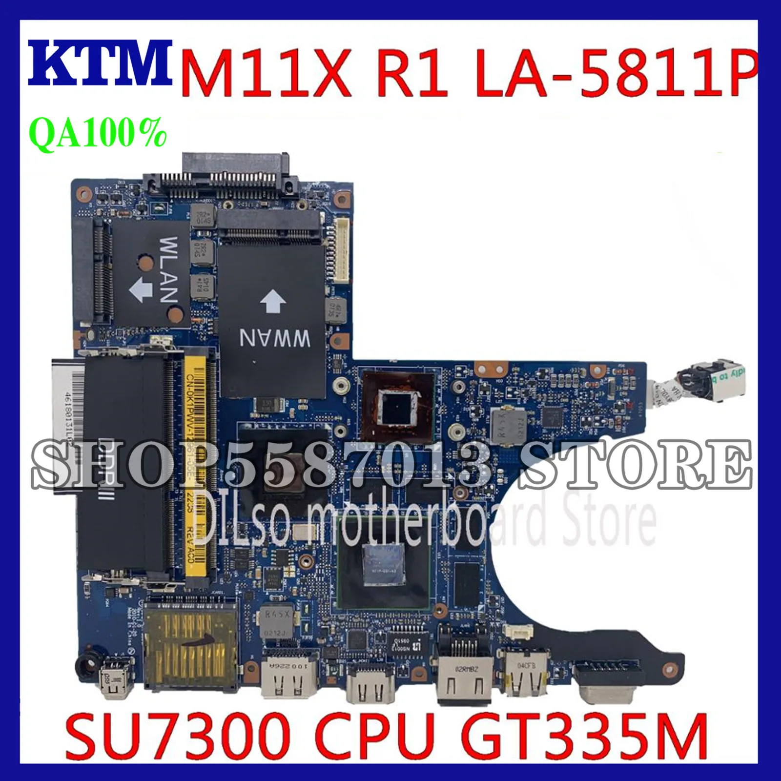 

KEFU NAP00 LA-5811P Motherboard For DELL M11X R1 M11X CN-0K1PWV Laptop Mainboard original tested SU7300 CPU GT335M DDR3