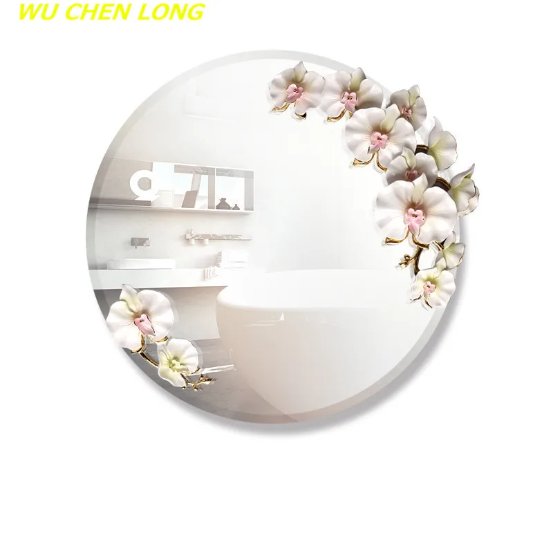 

WU CHEN LONG Modern Resin Embossed Orchid Mirror Wall Hanging Bathroom Mirror Wall Decor Crafts Home Makeup Wall Mural R5635