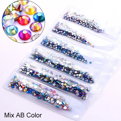 Mix AB Colors 1580 шт разноцветные стразы разных размеров без горячей фиксации с кристаллами AB стеклянные плоские стразы для украшения ногтей H0992 - Цвет: Mix AB Colors