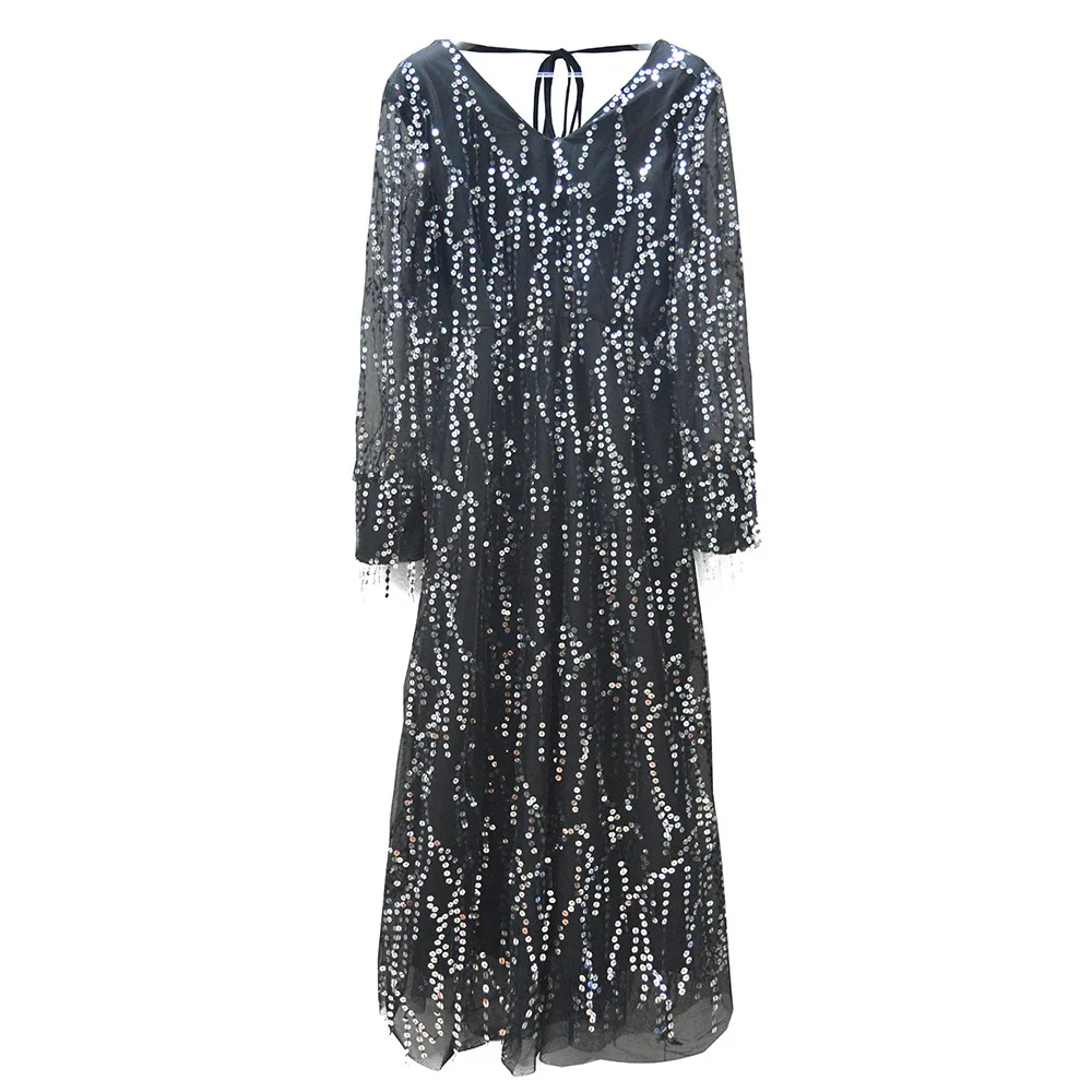 

New women's sexy V-neck fringed sequin women dress sequin dress