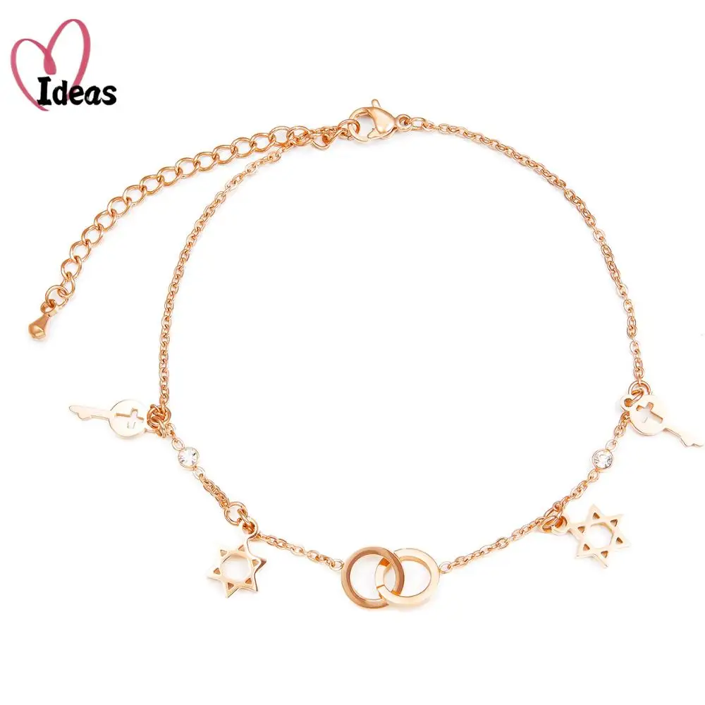 

New Arrival Key&Star&Double Circle Anklet For Women CZ Ankle Bracelet Leg Chain Love Anklets For Women Ankle Beach Foot Jewelry
