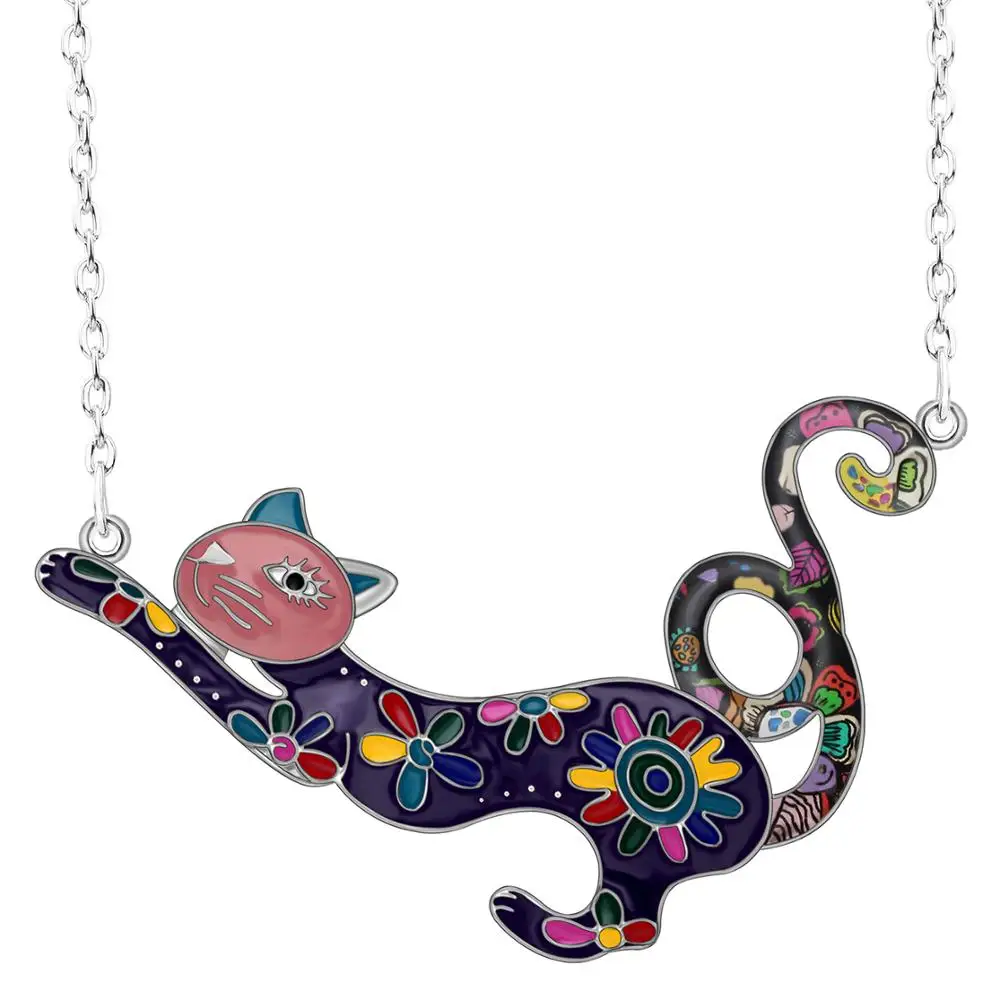 WEVENI Alloy Enamel Elegant Cat Kitten Necklace Pendants Chain New Fashion Animal Jewelry For Women Girls Teen Souvenir Gift2019 | Украшения