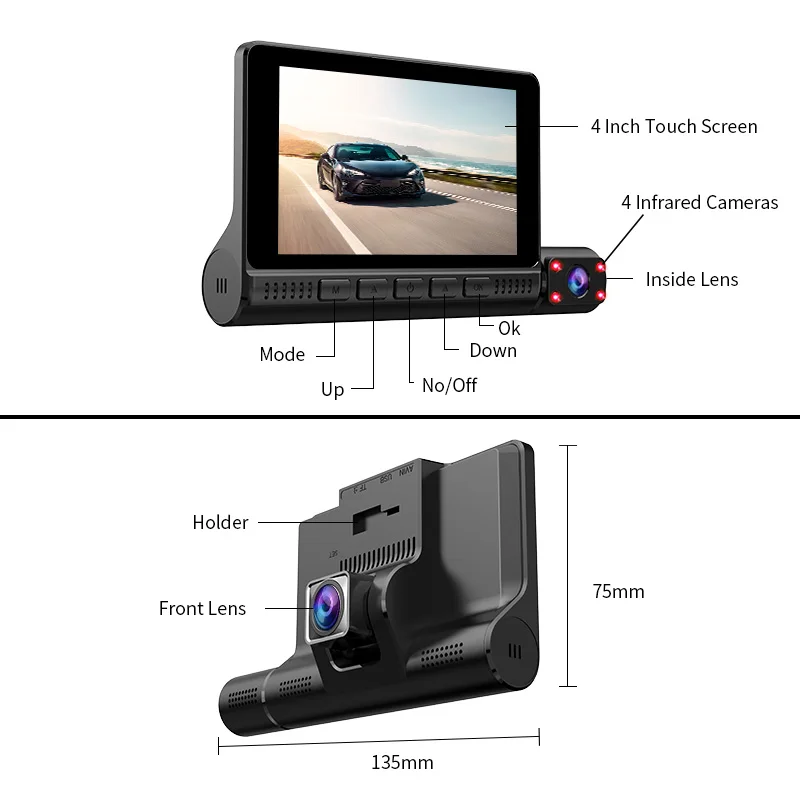 ACCEO Car DVR 3 камеры s объектив 4 0 дюйма Dash камера двойной с камерой заднего вида