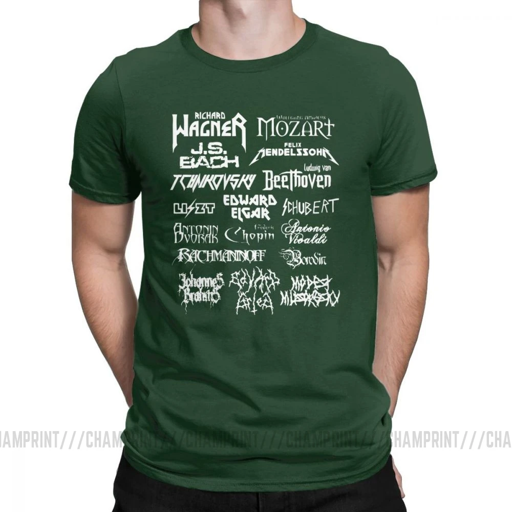 Forest Green Классические композиторы из тяжелого металла, мужские футболки Моцарт Бетховен Шопен Бах, мужские повседневные футболки delssohn, одежда из хлопка, футболка - Цвет: Forest Green