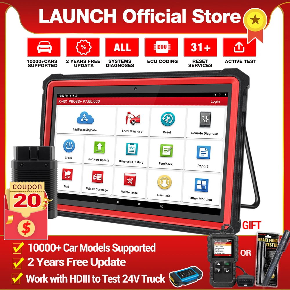 LAUNCH X431 PRO3S Plus 10.1' Car Diagnostic Tools Auto OBD2 OBD Full System Scanner ECU Coding Active Test 2 Years Free Update |