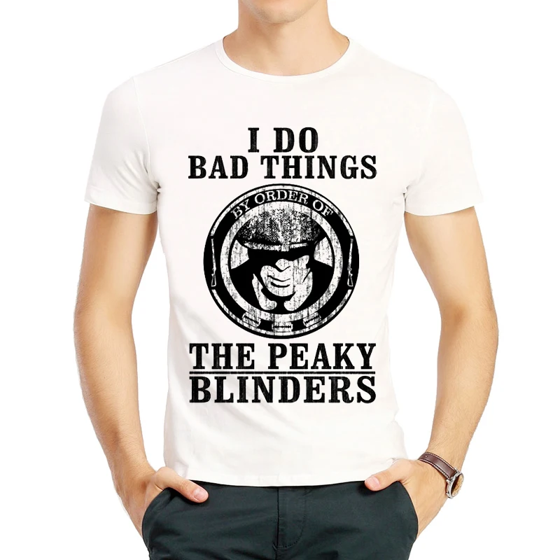 Фото Мужская белая футболка с коротким рукавом логотипом Peaky Blinders одежда Мужская белая футболка с коротким рукавом логотипом Peaky Blinders одежда