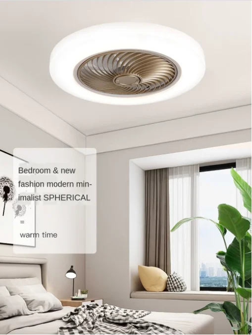 Ventilador LED moderno de estilo europeo, lámpara de techo ultrafina con hoja invisible, atenuación, control remoto, para dormitorio