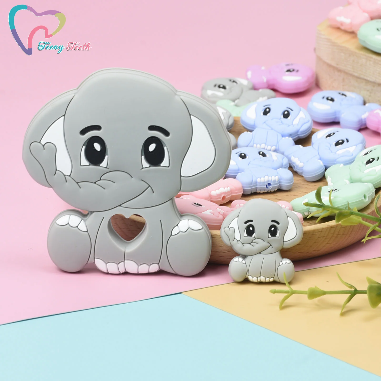 Mordedor de elefante de silicona para beb&eacute;, colgante de silicona de grado alimenticio, juguete de dentici&oacute;n para beb&eacute;, regalo, 1 unidad-0