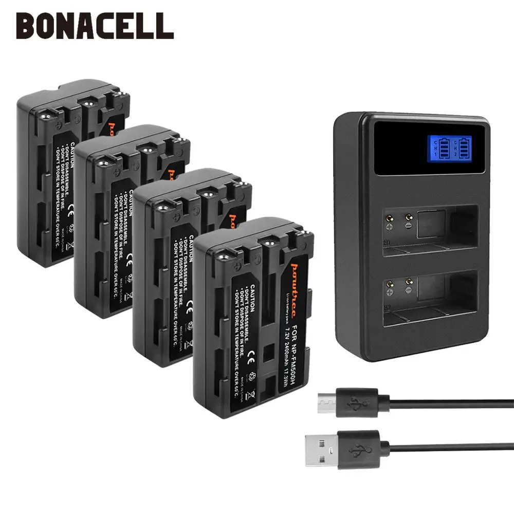 Bonacell 2400 мА/ч, NP-FM500H NP FM500H NPFM500H Камера Батарея+ ЖК-дисплей двойной Зарядное устройство для sony A57 A58 A65 A77 A99 A550 A560 A580 L50
