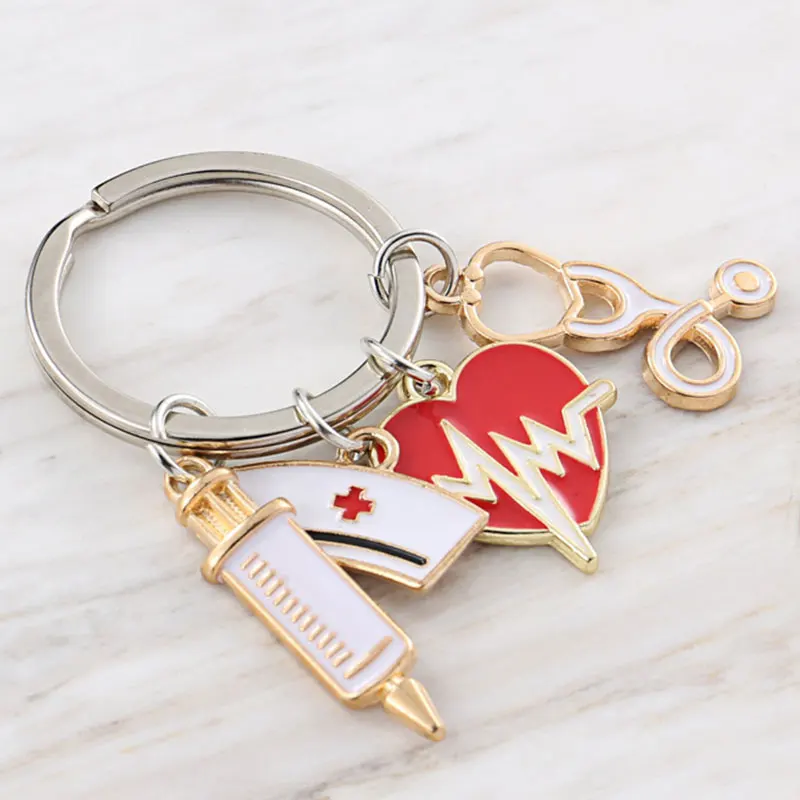 

New Doctor Keychain Medical Tool Keyring Injection Syringe Stethoscope Nurse Cap Key Chain Medical Gifts For Nurse