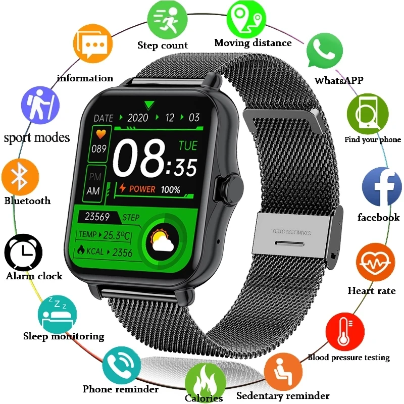 

2021 для мужчин Смарт-часы 1,69 дюймов спортивный шагомер, умные часы для мужчин женщин монитор сердечного ритма вызовов через Bluetooth ЭКГ часы дл...