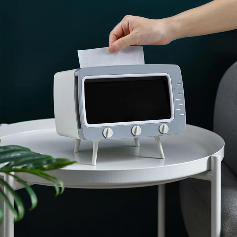 

Retro TV Tissue Box TV Shaped Cell Phone Holder Dispenser Storage Box Multi Storage Container Napkin Case Organizer ADW889