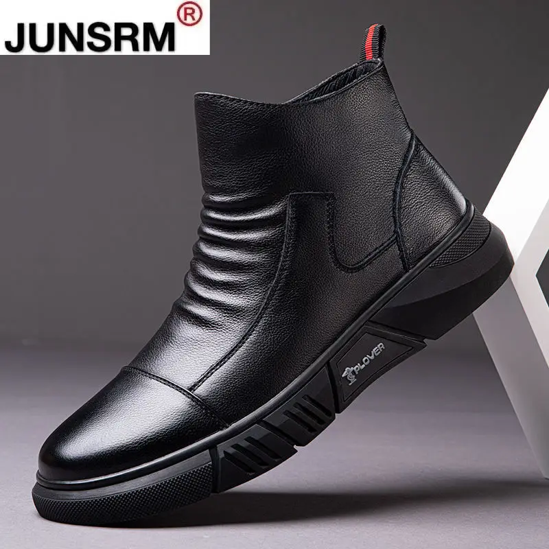 

2021 Winter New Boots Male British Style Korean Tooling Trendy Shoes Plus Velvet Warm Cotton Shoes Middle Cut Men's Boots