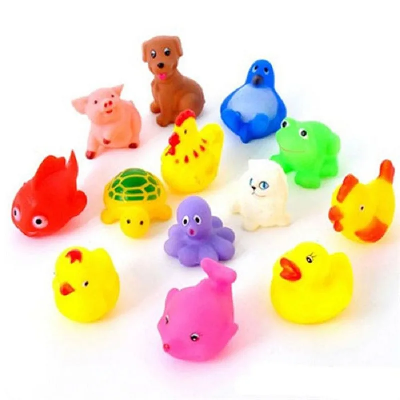 

13Pcs Cute Soft Rubber Float Squeeze Sound Dabbling Toys Baby Wash Bath Play Animals Toys Bath Toy