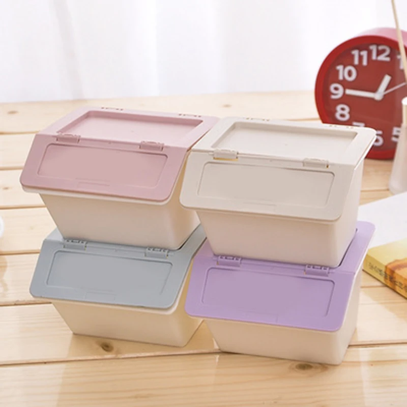 

Desktop Plastic Storage Box Stationery Holder School Office Supplies Storage Box with Cover Stackable