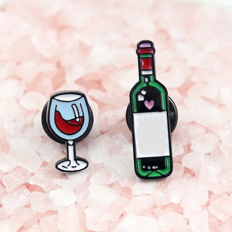 Эмалированная брошь в форме Красной бутылки вина и винных очков значок для