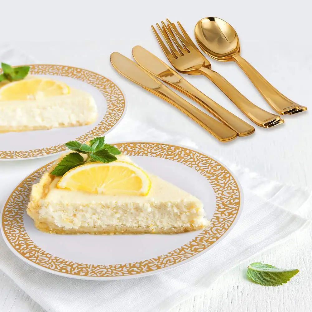 

Gold Disposable Plastic Plates -Lace Design Wedding Party Disposable Clear Dinnerwar include 20 Dinner Plates 10.25inch,20 7.5in