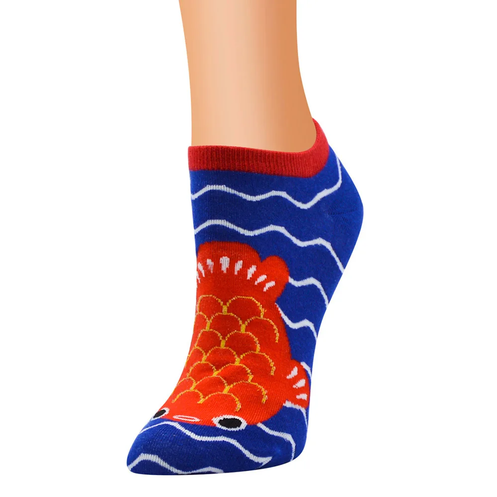 

5 Pair/Pack Womens Girl Fashion Japanese Sushi Fish Cat Printed Funny Novelty Cotton Short Ankle Socks for Gifts