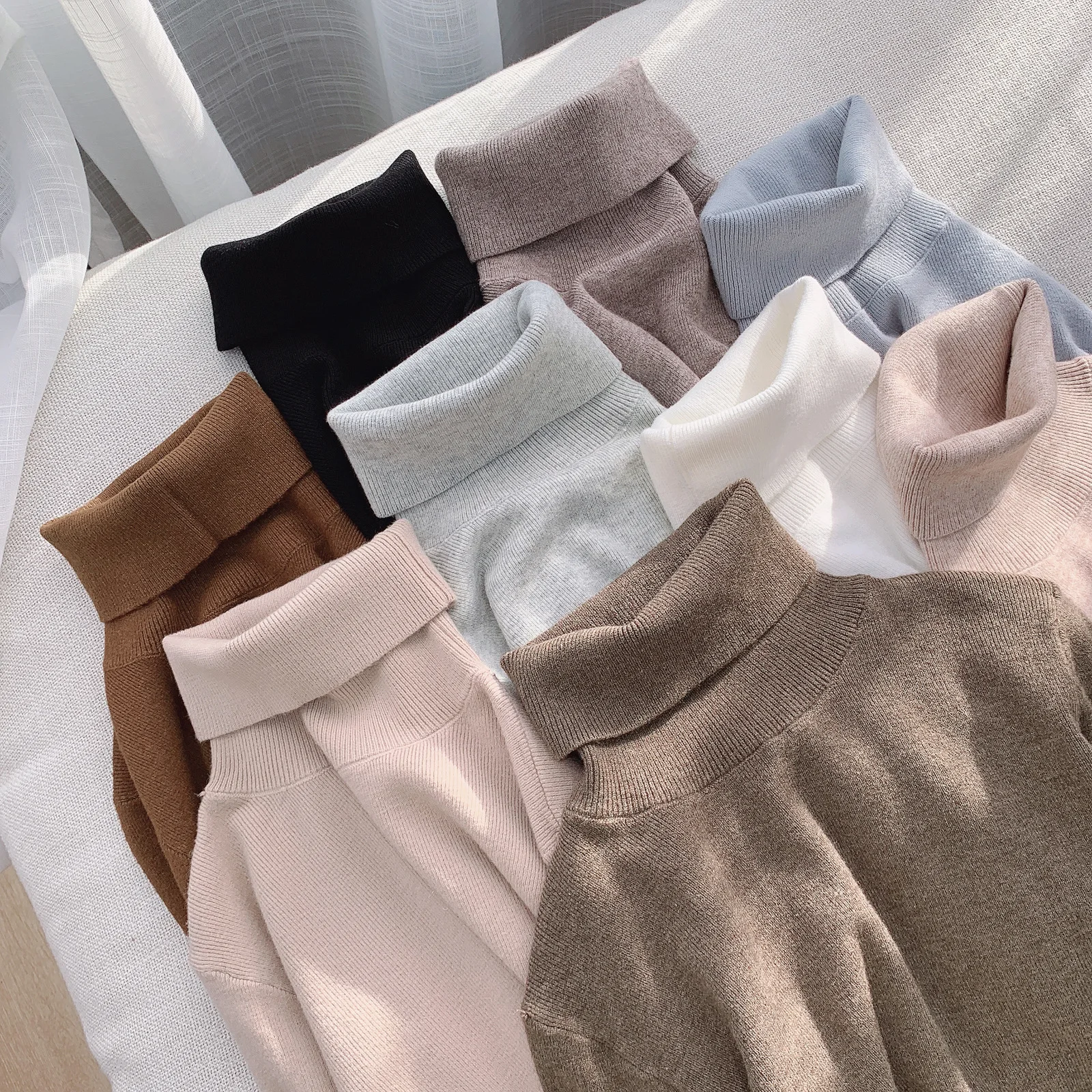 

Women's Sweater 2021 Autumn Winter High-neck Slim Stretch Knit Bottoming Shirt To Keep Warm and Soft Waxy Core-spun Yarn Tops