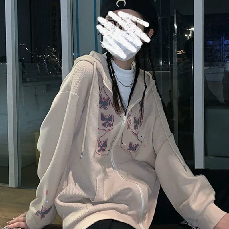 

Свитшот женский с принтом E-girl, Худи оверсайз на молнии с длинным рукавом, в эстетическом стиле, одежда в стиле Харадзюку, осень