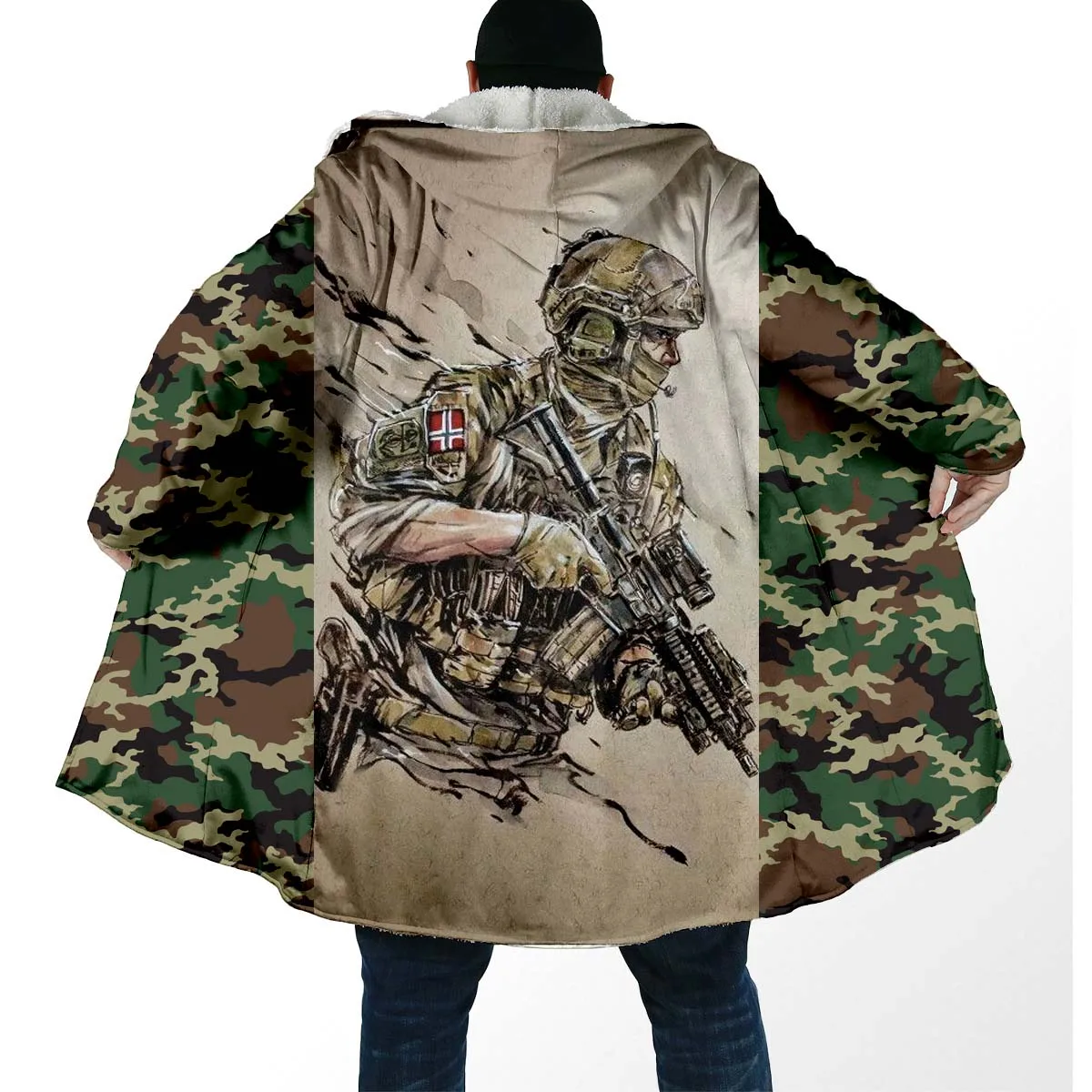 Толстая теплая накидка с капюшоном для женщин и мужчин Череп солдат армейская