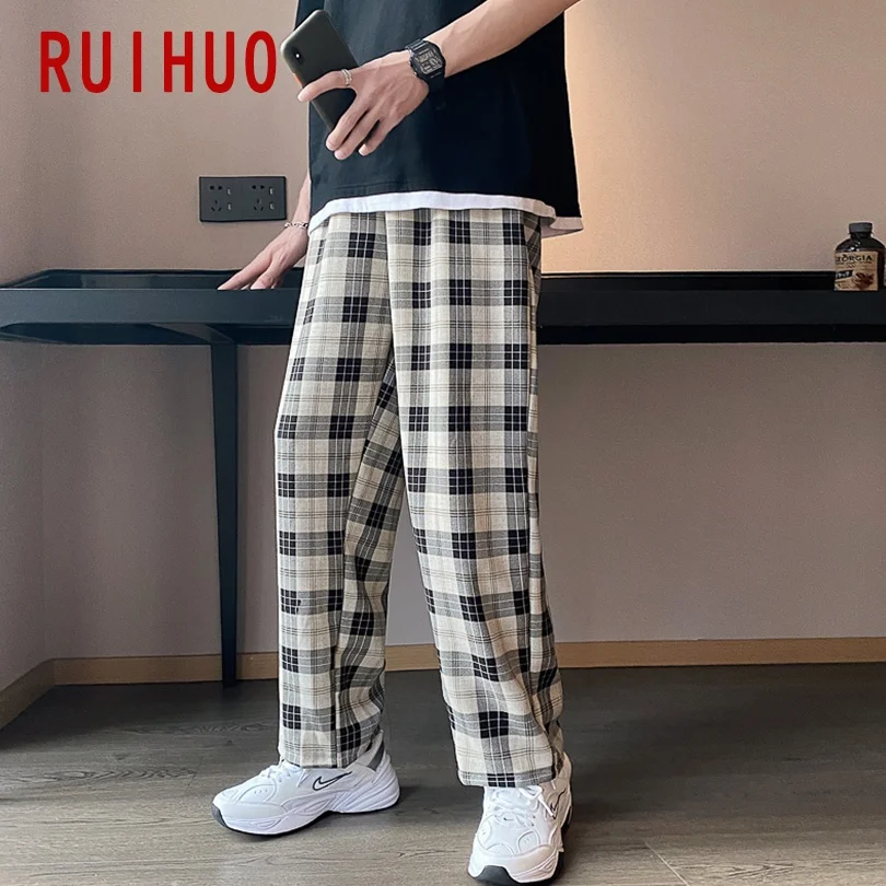 

RUIHUO 2021 New Plaid Harem Pants Men Trousers Joggers Casual Pants Men Sweatpants Hip Hop Streetwear Male Plus Size M-5XL