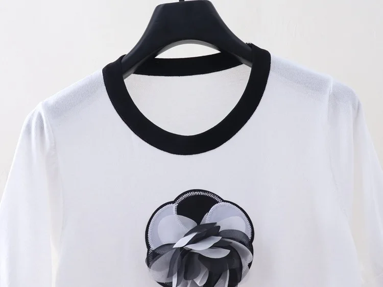 

Summer 2021 New arrival women's floral Tee tops High quality slim knitted T-shirts C762