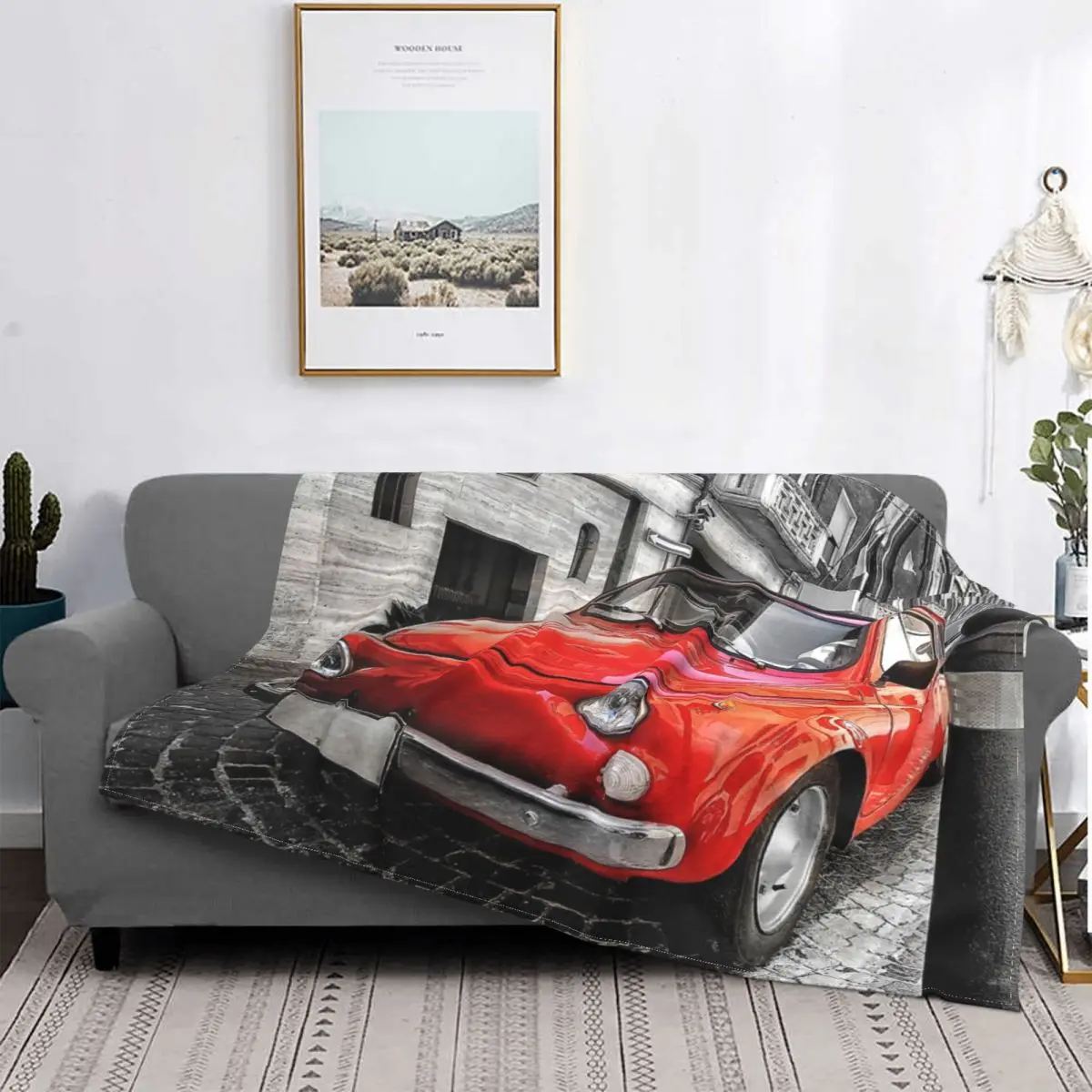 

Manta de muselina para coche, para cama colcha a cuadros, cubierta de playa, manta pickick, Fiat 500, Color Rojo