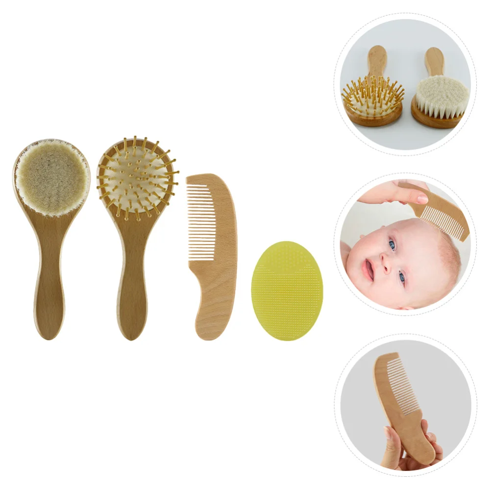 

1Set Baby Shower Bath Wool Brush with Comb Wooden Handle Baby Shower Brush