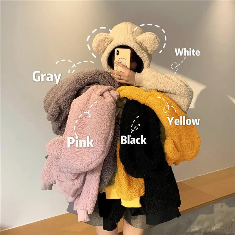 

2021 Women Hoodie Korean Style Winter Casual Cute Kawaii Warm Sweatshirt Loose Female Pocket Oversized Hoodies for Girls