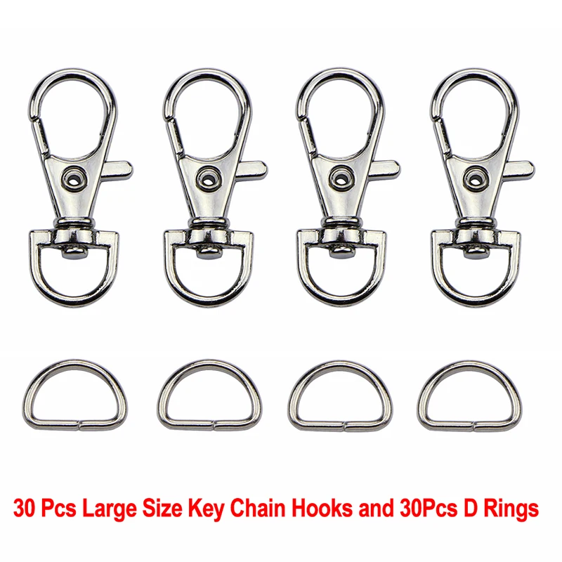 

60Pcs/Set Silver Metal Lobster Trigger Swivel Clasp Hooks Clip Buckle For Bag Parts & Accessories (30pcs Clasps +30pcs D Ring )