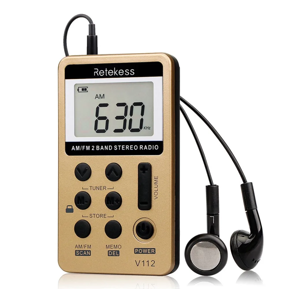Retekess V112 мини портативный радио портативный FM AM 2 диапазона цифровое карманное радио приемник Динамик для наушников для Walkman Run
