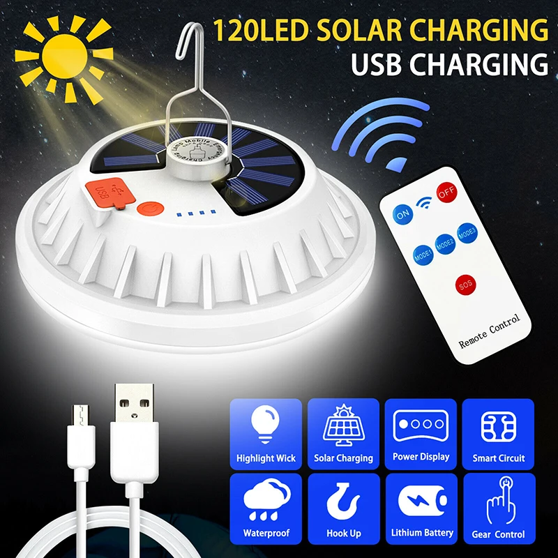 

Светодиодная лампа для палатки на солнечной батарее, 120 светодиодный