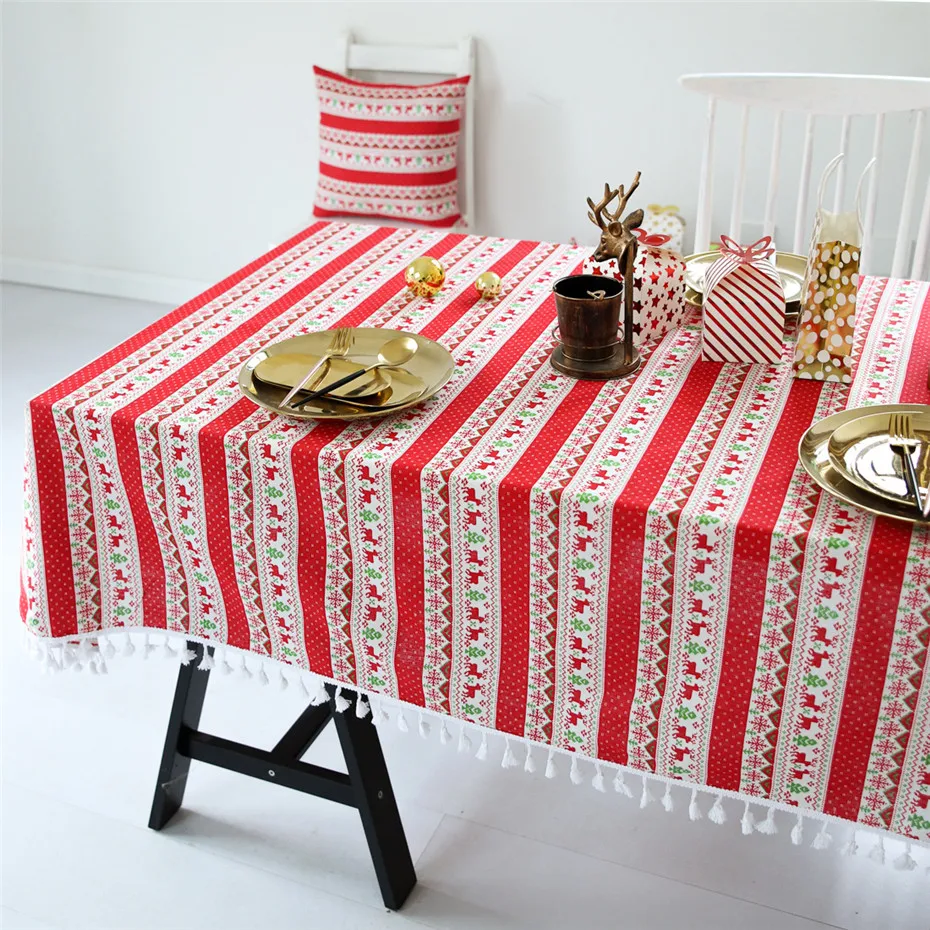 Настроить скатерть Рождественская елка лося Снежинка напечатаны скатерти decoracao