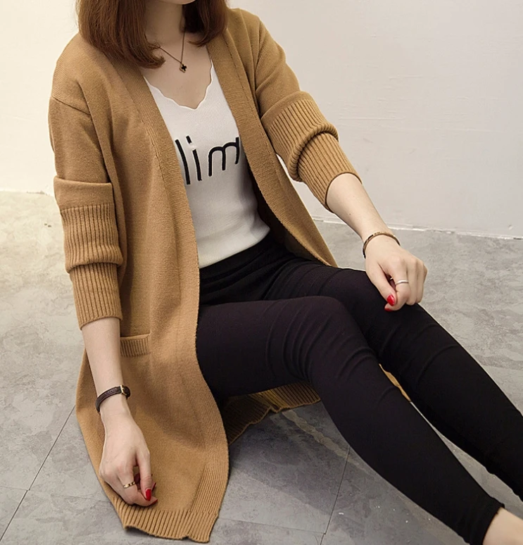 2020 New Sweater Women's Knit Cardigan Long Sleeve Sweater Coat 001